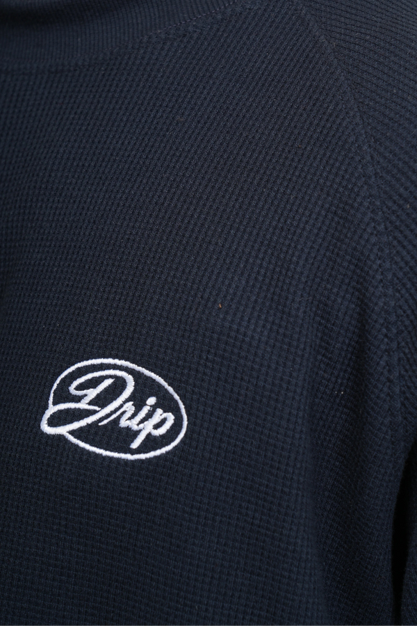 RAGLAN CROPPED WAFFLE KNIT - NAVY