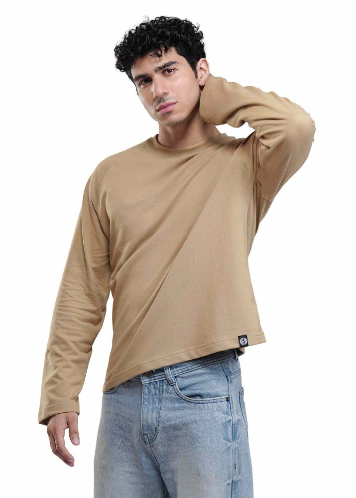 RAGLAN CROPPED TEE - BEIGE