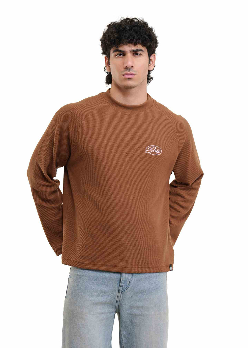 RAGLAN CROPPED WAFFLE KNIT - RUST BROWN