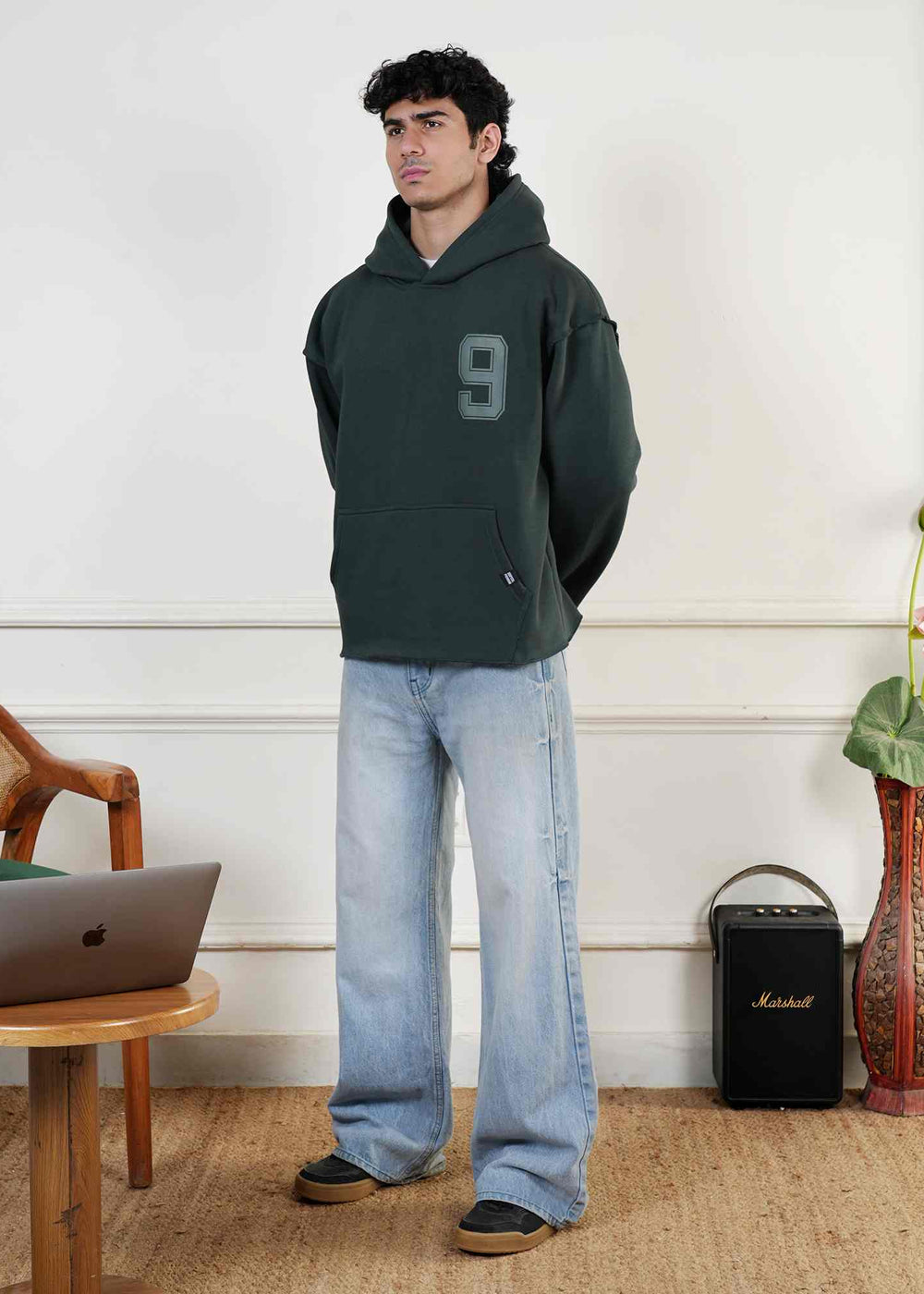 ESSENTIAL CROPPED HOOD - BOTTLE GREEN