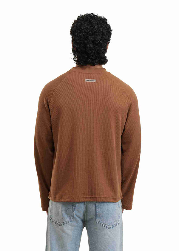 RAGLAN CROPPED WAFFLE KNIT - RUST BROWN