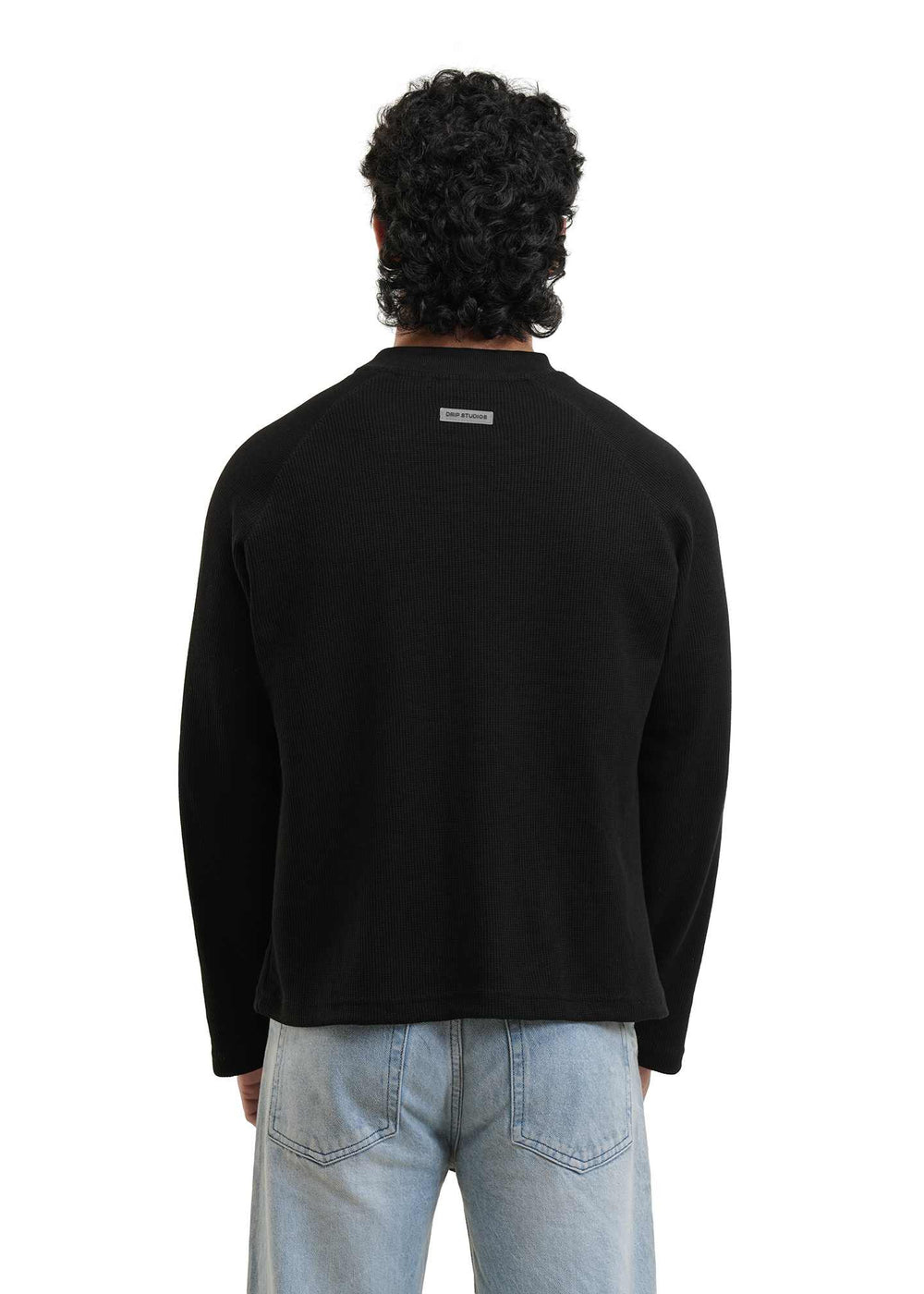 RAGLAN CROPPED WAFFLE KNIT - BLACK