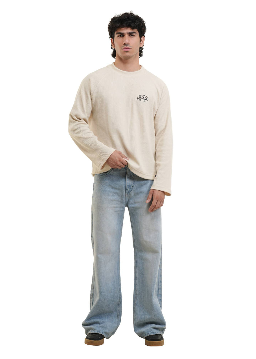 RAGLAN CROPPED WAFFLE KNIT - IVORY