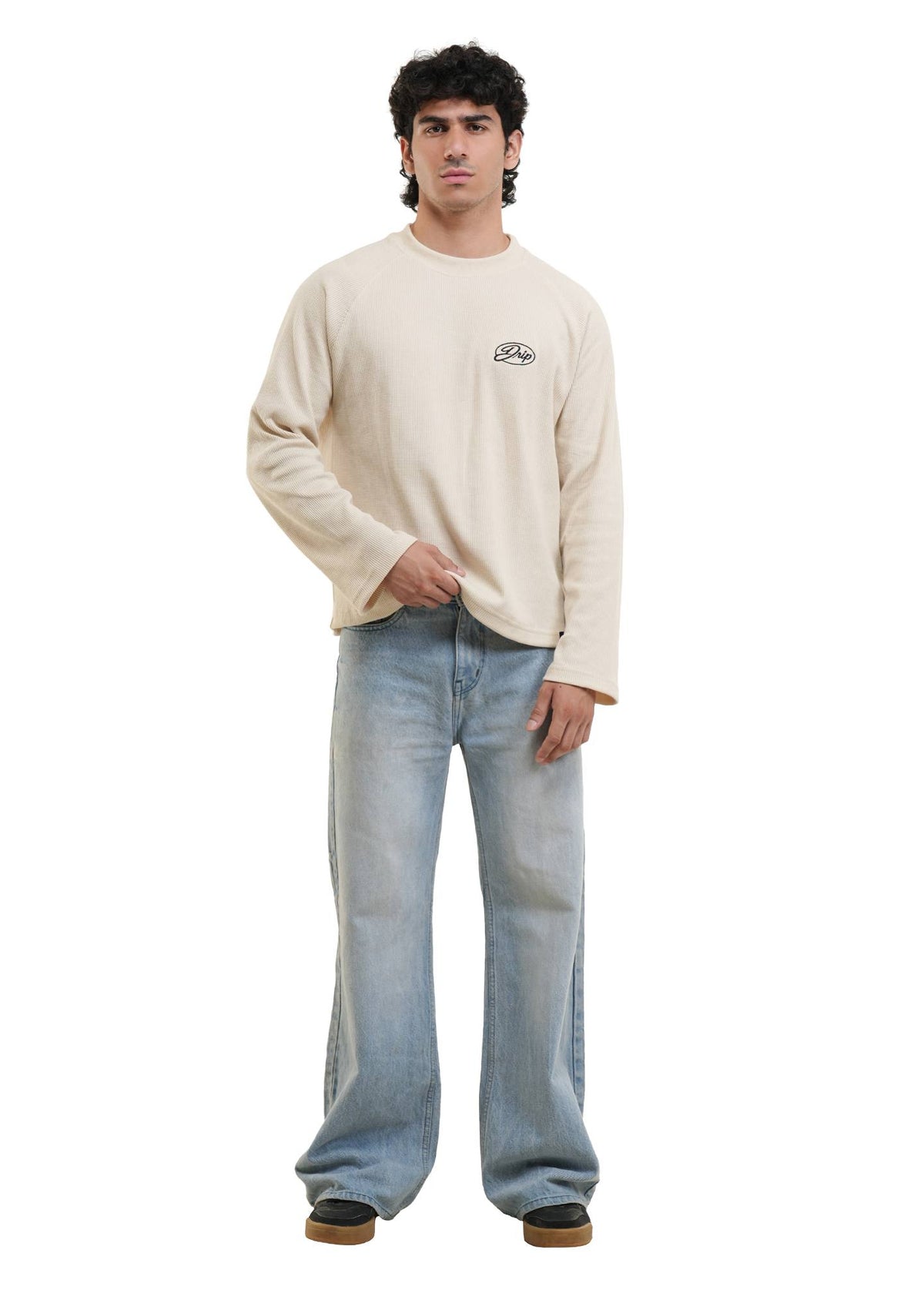 RAGLAN CROPPED WAFFLE KNIT - IVORY