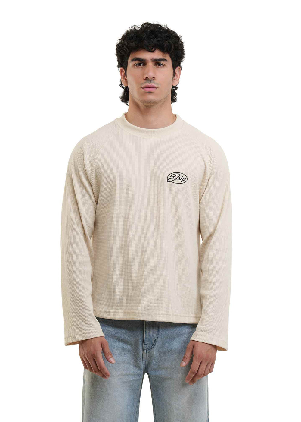 RAGLAN CROPPED WAFFLE KNIT - IVORY