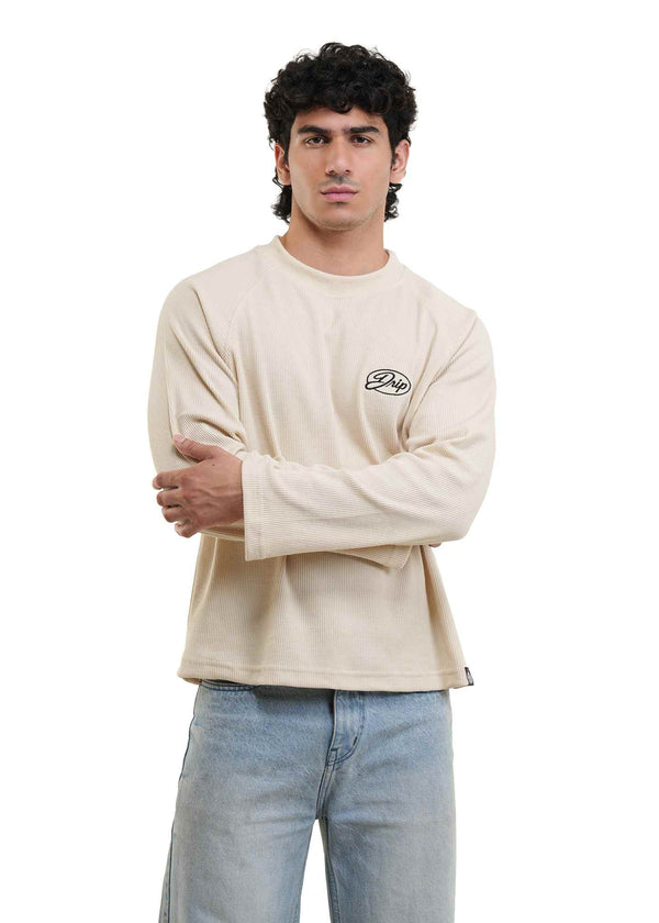 RAGLAN CROPPED WAFFLE KNIT - IVORY