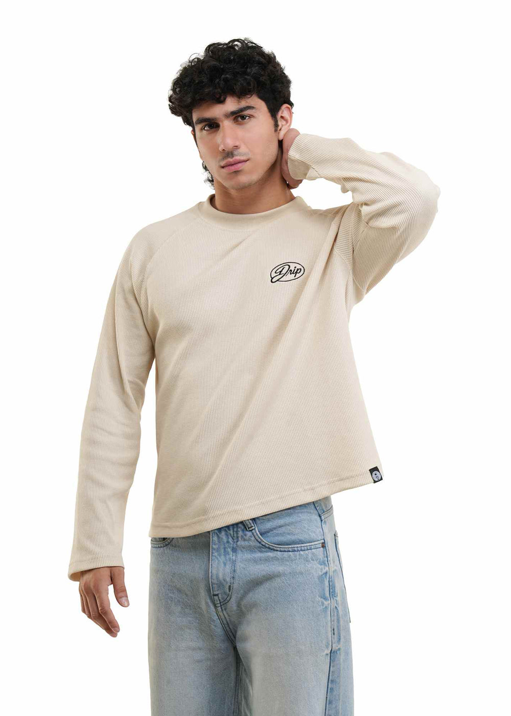 RAGLAN CROPPED WAFFLE KNIT - IVORY