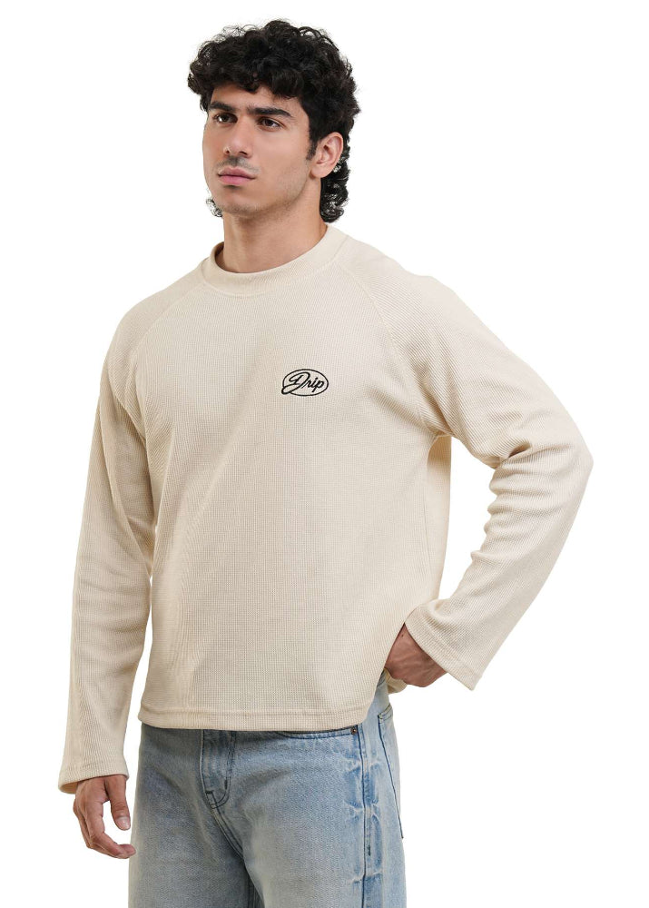 RAGLAN CROPPED WAFFLE KNIT - IVORY