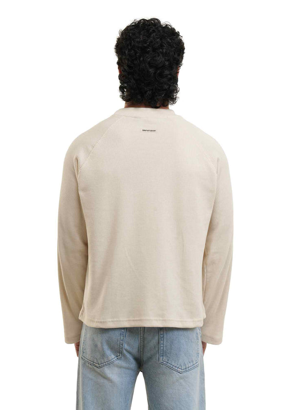 RAGLAN CROPPED WAFFLE KNIT - IVORY