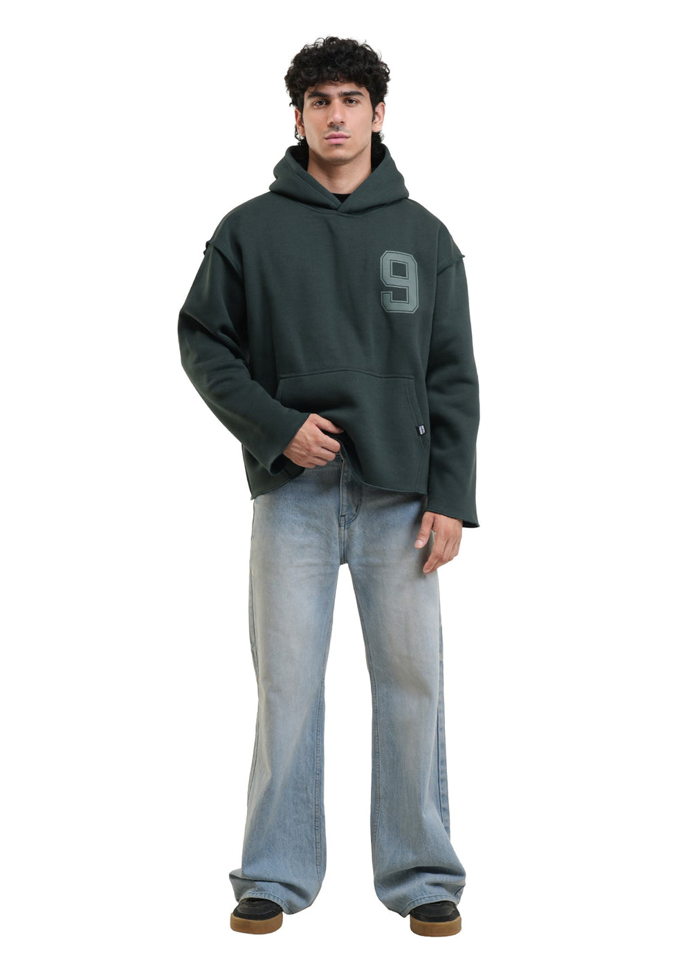 ESSENTIAL CROPPED HOOD - BOTTLE GREEN