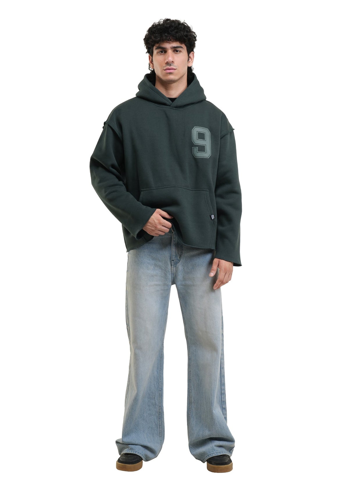 ESSENTIAL CROPPED HOOD - BOTTLE GREEN
