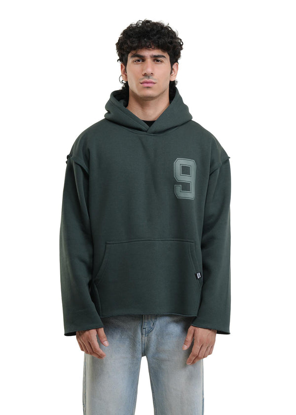 ESSENTIAL CROPPED HOOD - BOTTLE GREEN