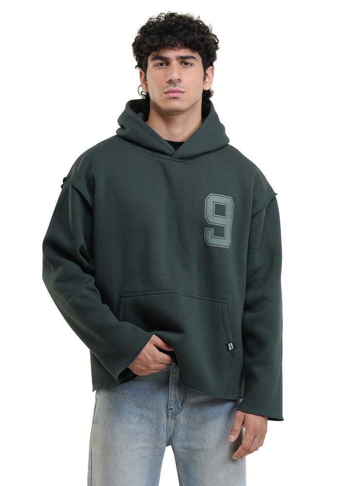ESSENTIAL CROPPED HOOD - BOTTLE GREEN