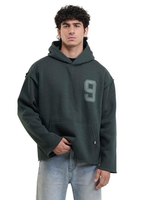 ESSENTIAL CROPPED HOOD - BOTTLE GREEN