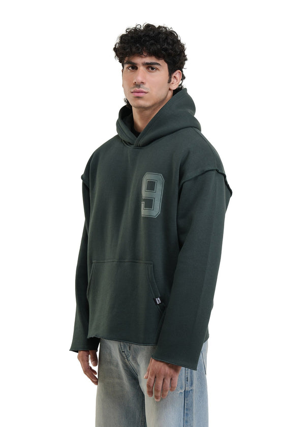 ESSENTIAL CROPPED HOOD - BOTTLE GREEN