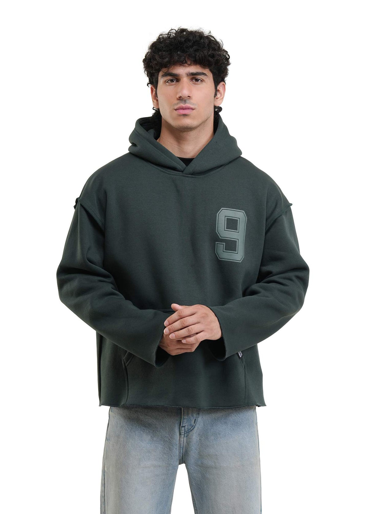 ESSENTIAL CROPPED HOOD - BOTTLE GREEN