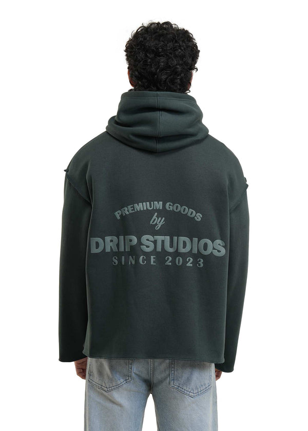 ESSENTIAL CROPPED HOOD - BOTTLE GREEN